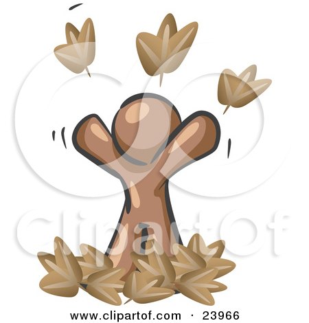 Clipart Illustration of a Carefree Brown Man Tossing Up Autumn Leaves In The Air, Symbolizing Happiness And Freedom by Leo Blanchette