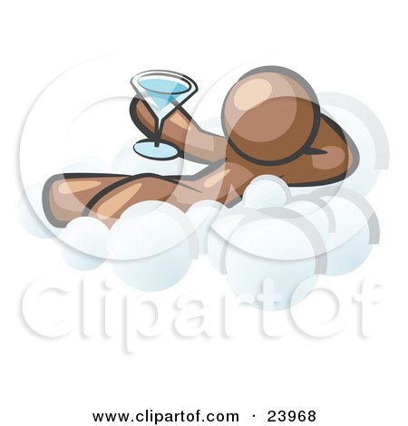 Clipart Illustration of a Relaxed Brown Man Drinking A Martini And Kicking Back On Cloud Nine by Leo Blanchette