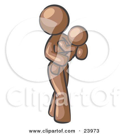 Clipart Illustration of a Brown Woman Carrying Her Child In Her Arms, Symbolizing Motherhood And Parenting by Leo Blanchette