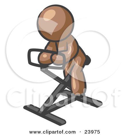 Clipart Illustration of a Brown Man Exercising On A Stationary Bicycle by Leo Blanchette