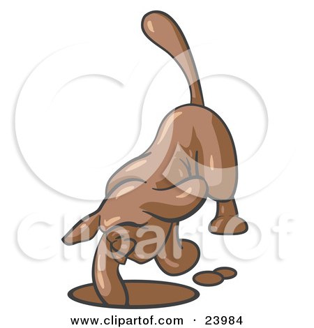 Clipart Illustration of a Brown Tick Hound Dog Digging a Hole by Leo Blanchette