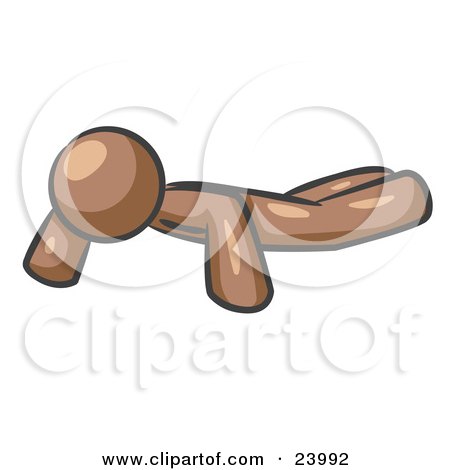 Clipart Illustration of a Brown Man Doing Pushups While Strength Training by Leo Blanchette