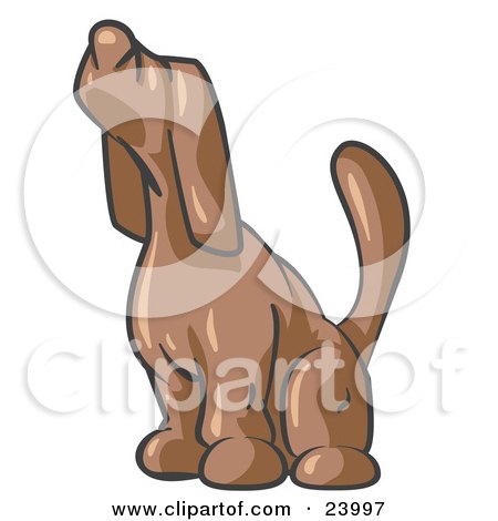 Clipart Illustration of a Brown Tick Hound Dog Howling or Sniffing the Air by Leo Blanchette