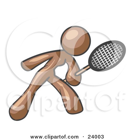Clipart Illustration of a Brown Woman Preparing To Hit A Tennis Ball With A Racquet by Leo Blanchette