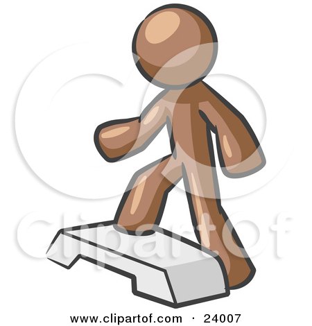 Clipart Illustration of a Brown Man Doing Step Ups On An Aerobics Platform While Exercising by Leo Blanchette
