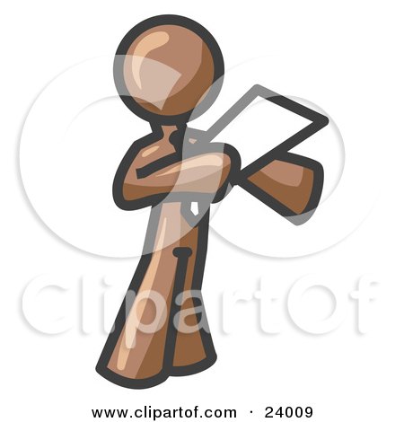 Clipart Illustration of a Brown Businessman Holding a Piece of Paper During a Speech or Presentation by Leo Blanchette