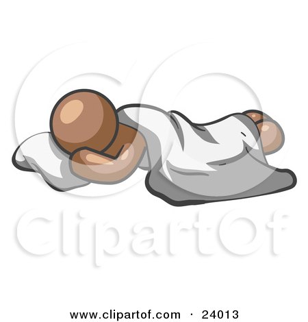 Clipart Illustration of a Comfortable Brown Man Sleeping On The Floor With A Sheet Over Him by Leo Blanchette