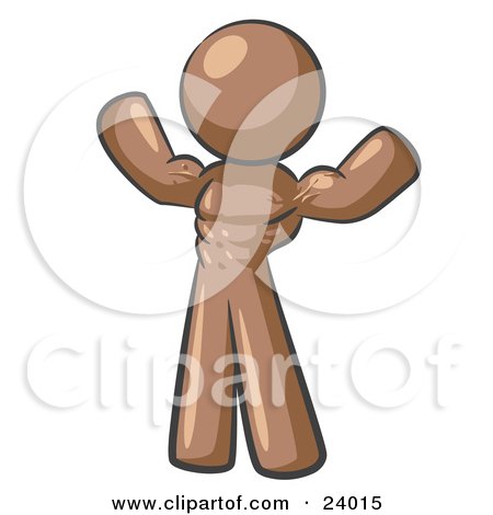 Clipart Illustration of a Brown Bodybuilder Man Flexing His Muscles And Showing The Definition In His Abs, Chest And Arms by Leo Blanchette