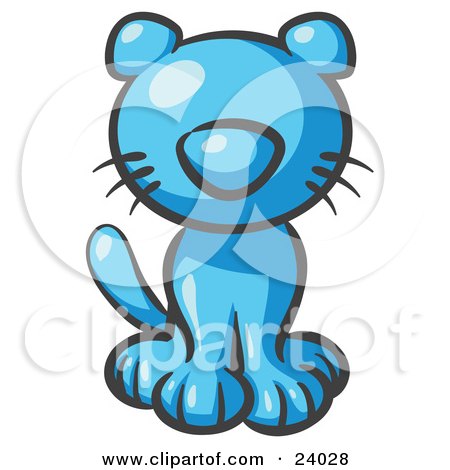 Clipart Illustration of a Cute Light Blue Kitty Cat Looking Curiously at the Viewer by Leo Blanchette