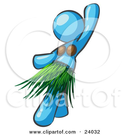 Clipart Illustration of a Light Blue Hula Dancer Woman In A Grass Skirt And Coconut Shells, Performing At A Luau by Leo Blanchette