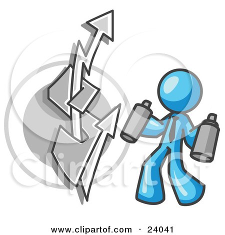 Clipart Illustration of a Light Blue Business Man Spray Painting a Graffiti Dollar Sign on a Wall by Leo Blanchette
