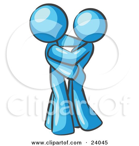 Clipart Illustration of a Light Blue Man Gently Embracing His Lover, Symbolizing Marriage And Commitment by Leo Blanchette
