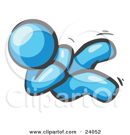 Clipart Illustration of a Happy Light Blue Man Rolling On The Floor And Giggling With Laughter by Leo Blanchette