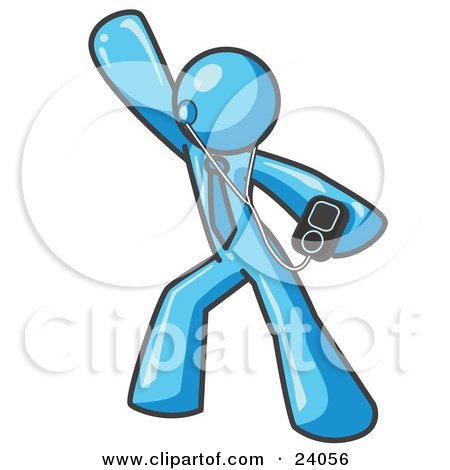 Clipart Illustration of a Light Blue Man Dancing and Listening to Music With an MP3 Player  by Leo Blanchette