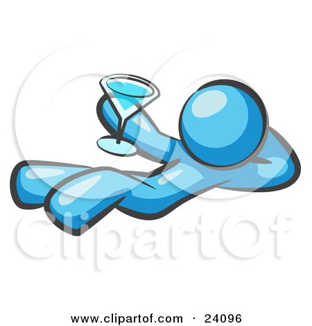 Clipart Illustration of a Light Blue Man Kicking Back And Relaxing With A Martini Beverage by Leo Blanchette
