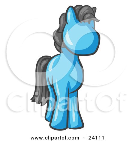 Clipart Illustration of a Cute Light Blue Pony Horse Looking Out At The Viewer by Leo Blanchette