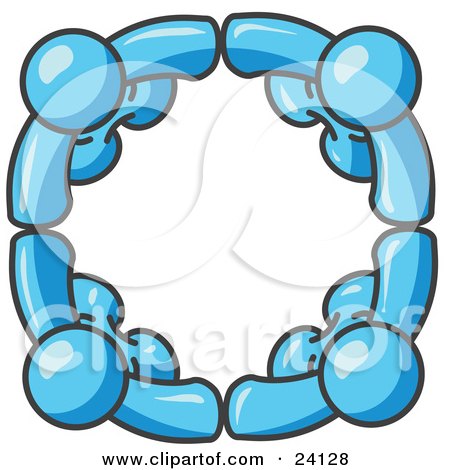 Clipart Illustration of Four Light Blue People Standing in a Circle and Holding Hands For Teamwork and Unity by Leo Blanchette