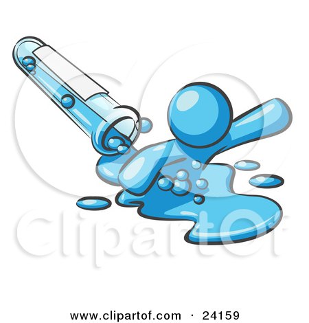 Clipart Illustration of a Light Blue Man Emerging From Spilled Chemicals Pouring Out Of A Glass Test Tube In A Laboratory by Leo Blanchette