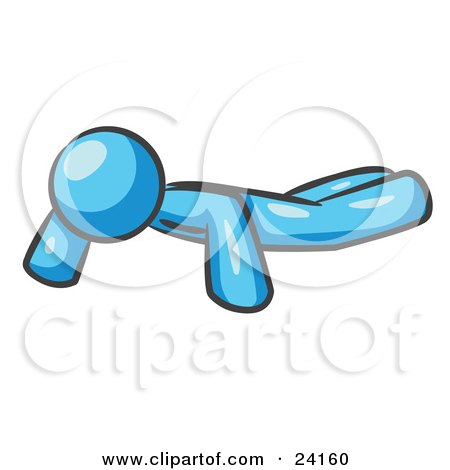 Clipart Illustration of a Light Blue Man Doing Pushups While Strength Training by Leo Blanchette