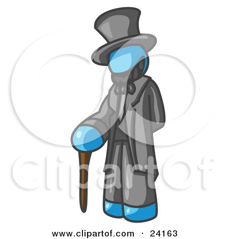 Clipart Illustration of a Light Blue Man Depicting Abraham Lincoln With a Cane by Leo Blanchette
