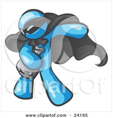 Clipart Illustration of a Light Blue Man In A Mask And Cape, Stealing Belongings In A Bag by Leo Blanchette