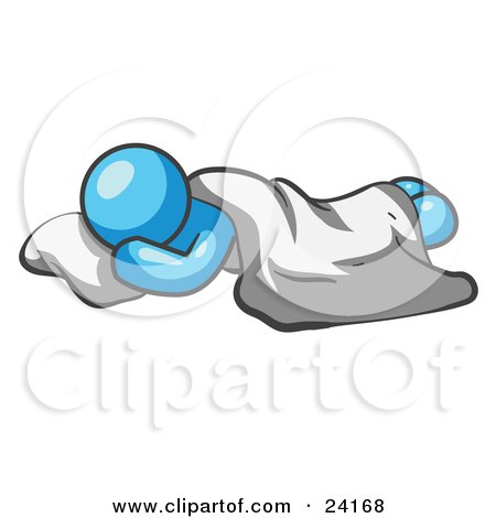 Clipart Illustration of a Comfortable Light Blue Man Sleeping On The Floor With A Sheet Over Him by Leo Blanchette