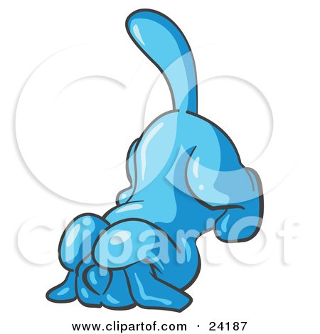 Clipart Illustration of a Scared Light Blue Tick Hound Dog Covering His Head With His Front Paws  by Leo Blanchette
