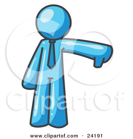 Clipart Illustration of a Light Blue Business Man Giving the Thumbs Up Then the Thumbs Down  by Leo Blanchette