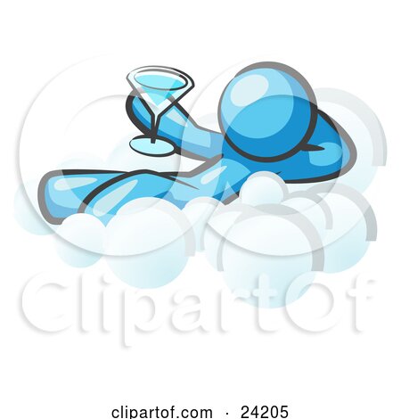 Clipart Illustration of a Relaxed Light Blue Man Drinking A Martini And Kicking Back On Cloud Nine by Leo Blanchette