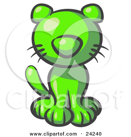 Clipart Illustration of a Cute Lime Green Kitty Cat Looking Curiously at the Viewer by Leo Blanchette