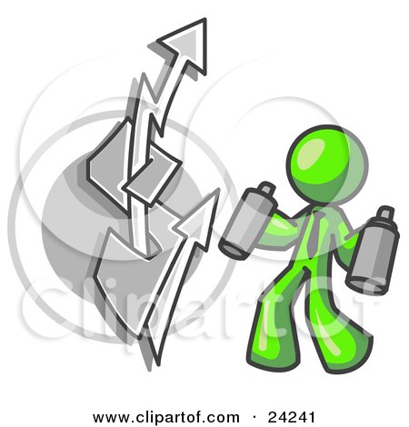 Clipart Illustration of a Lime Green Business Man Spray Painting a Graffiti Dollar Sign on a Wall by Leo Blanchette