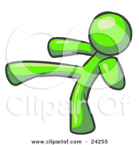 Clipart Illustration of a Lime Green Man Kicking, Perhaps While Kickboxing by Leo Blanchette