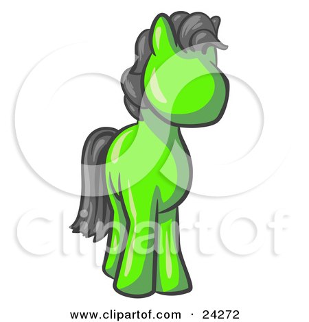 Clipart Illustration of a Cute Lime Green Pony Horse Looking Out At The Viewer by Leo Blanchette