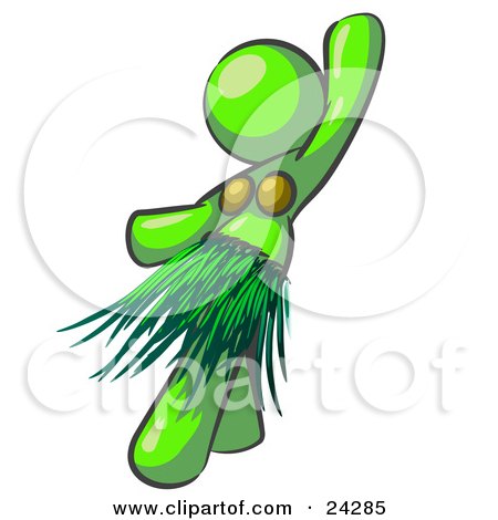 Clipart Illustration of a Lime Green Hula Dancer Woman In A Grass Skirt And Coconut Shells, Performing At A Luau by Leo Blanchette