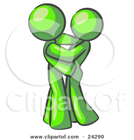 Clipart Illustration of a Lime Green Man Gently Embracing His Lover, Symbolizing Marriage And Commitment by Leo Blanchette