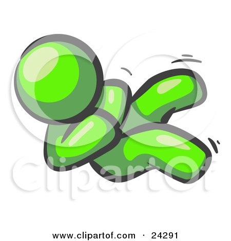 Clipart Illustration of a Happy Lime Green Man Rolling On The Floor And Giggling With Laughter by Leo Blanchette