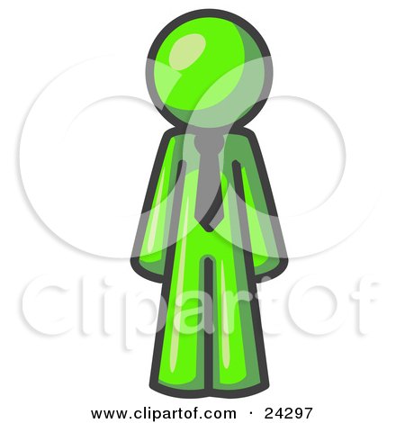 Clipart Illustration of a Lime Green Business Man Wearing a Tie, Standing With His Arms at His Side by Leo Blanchette