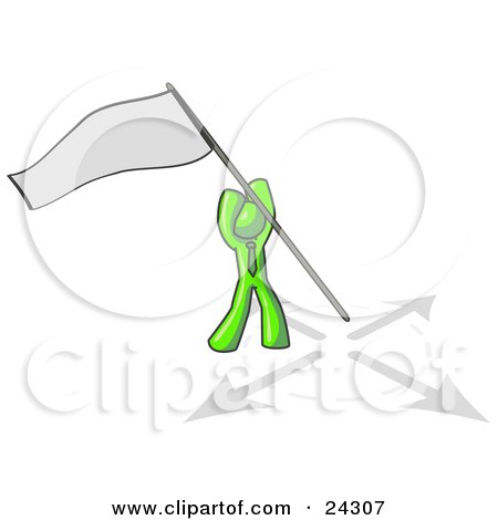Clipart Illustration of a Lime Green Man Claiming Territory or Capturing the Flag by Leo Blanchette