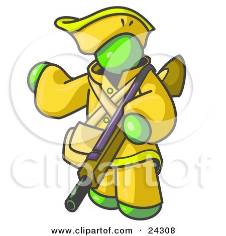 Clipart Illustration of a Lime Green Man in Hunting Gear, Carrying a Rifle by Leo Blanchette