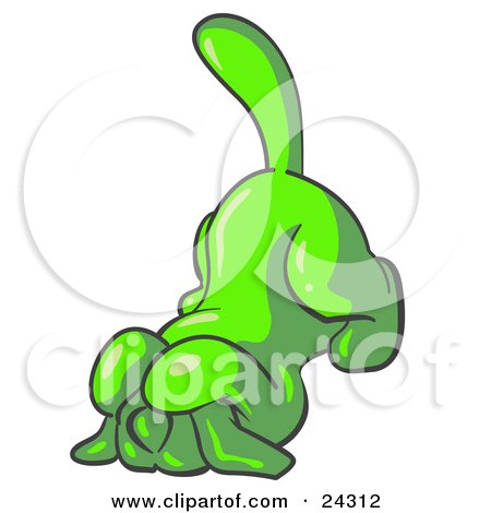 Clipart Illustration of a Scared Lime Green Tick Hound Dog Covering His Head With His Front Paws  by Leo Blanchette