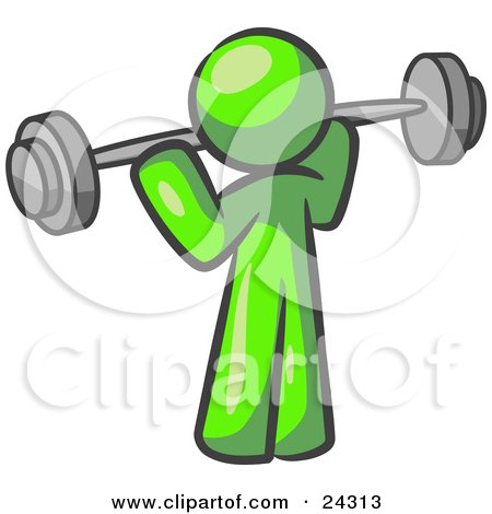 Clipart Illustration of a Lime Green Man Lifting A Barbell While Strength Training by Leo Blanchette