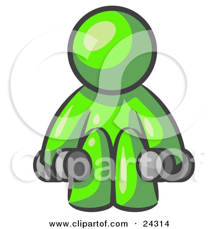 Clipart Illustration of a Lime Green Man Lifting Dumbells While Strength Training by Leo Blanchette