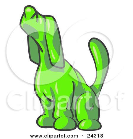 Clipart Illustration of a Lime Green Tick Hound Dog Howling or Sniffing the Air by Leo Blanchette