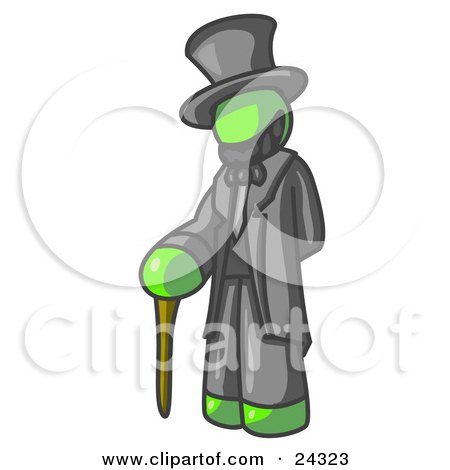 Clipart Illustration of a Lime Green Man Depicting Abraham Lincoln With a Cane by Leo Blanchette