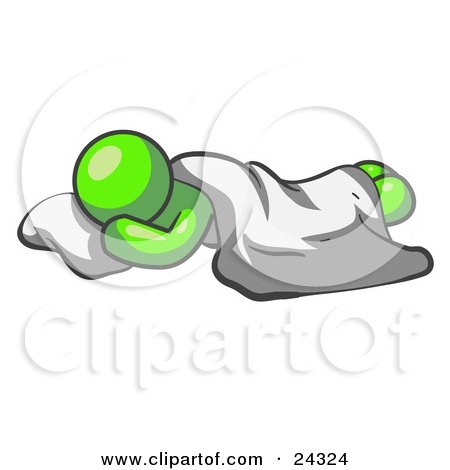 Clipart Illustration of a Comfortable Lime Green Man Sleeping On The Floor With A Sheet Over Him by Leo Blanchette
