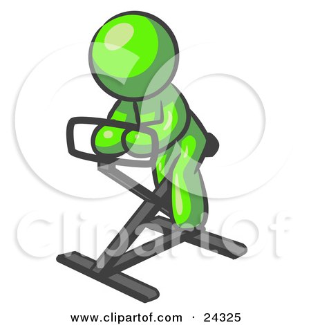 Clipart Illustration of a Lime Green Man Exercising On A Stationary Bicycle by Leo Blanchette