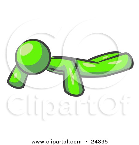 Clipart Illustration of a Lime Green Man Doing Pushups While Strength Training by Leo Blanchette