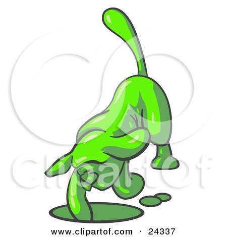 Clipart Illustration of a Lime Green Tick Hound Dog Digging a Hole by Leo Blanchette