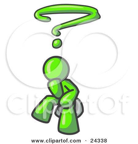 Clipart Illustration of a Confused Lime Green Business Man With a Questionmark Over His Head by Leo Blanchette