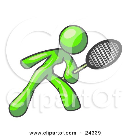 Clipart Illustration of a Lime Green Woman Preparing To Hit A Tennis Ball With A Racquet by Leo Blanchette